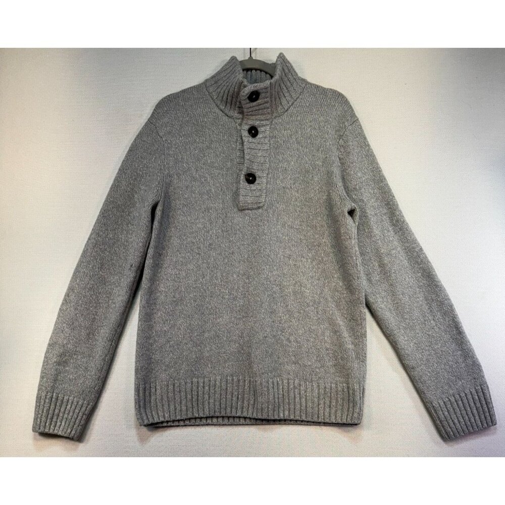 Mens Wool-Blend Preppy Academia Button-Up Sweater Size L Gray Classic